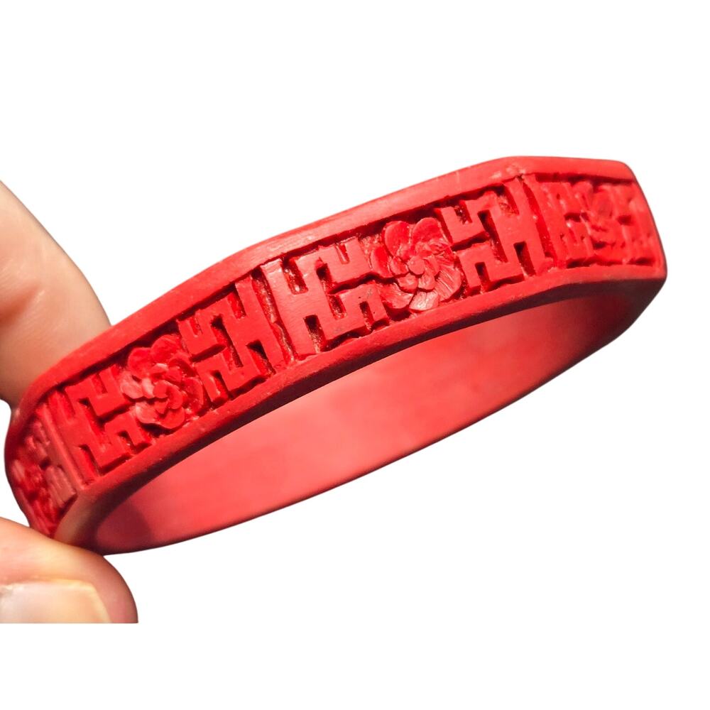 Vintage Carved Chinese Cinnabar Bracelet Bangle